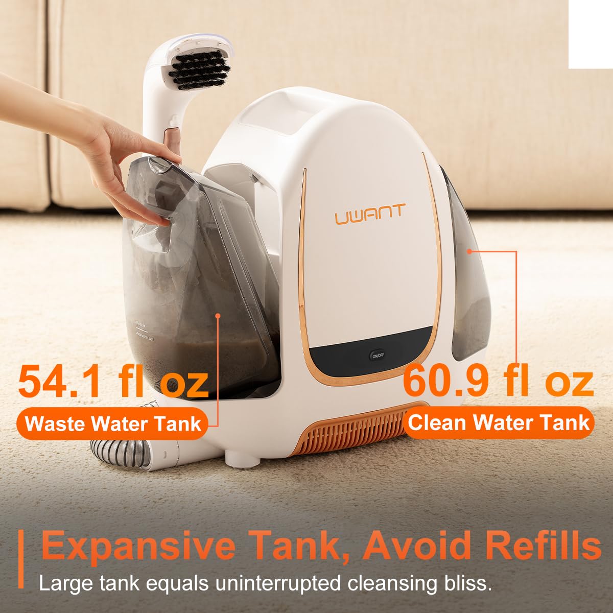 UWANT Portable Carpet & Upholstery Cleaner Machine, 12Kpa Strong Suction Small Handheld Cleaner, Lightweight Shampooer for Car, Auto Detailer, Pet Stains, Furniture, Couch, B100