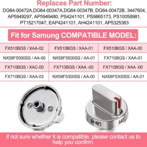 Upgraded DG64-00472A Stove Knobs Stainless Steel Compatible with Samsung Gas Range Oven Stove Replaces DG64-00347A,AP5949480,PS10058981 Fits FX510BGS FX710BGS NX58F5500SS Replacement knobs (5 Pack)