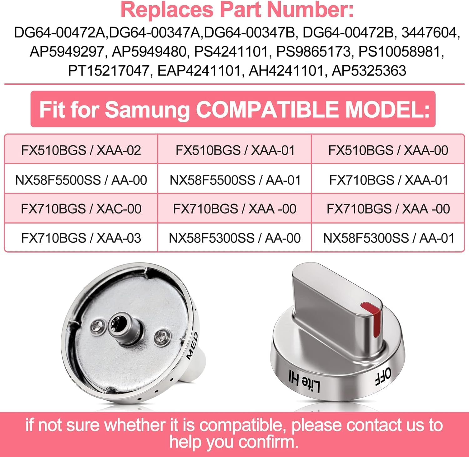 Upgraded DG64-00472A Stove Knobs Stainless Steel Compatible with Samsung Gas Range Oven Stove Replaces DG64-00347A,AP5949480,PS10058981 Fits FX510BGS FX710BGS NX58F5500SS Replacement knobs (5 Pack)