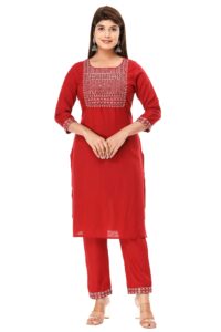 vihaan impex red kurta embroidered kurti with pant partywear dress for women