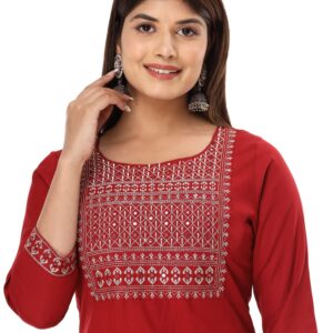 Vihaan Impex Red Kurta Embroidered Kurti with Pant Partywear Dress for Women