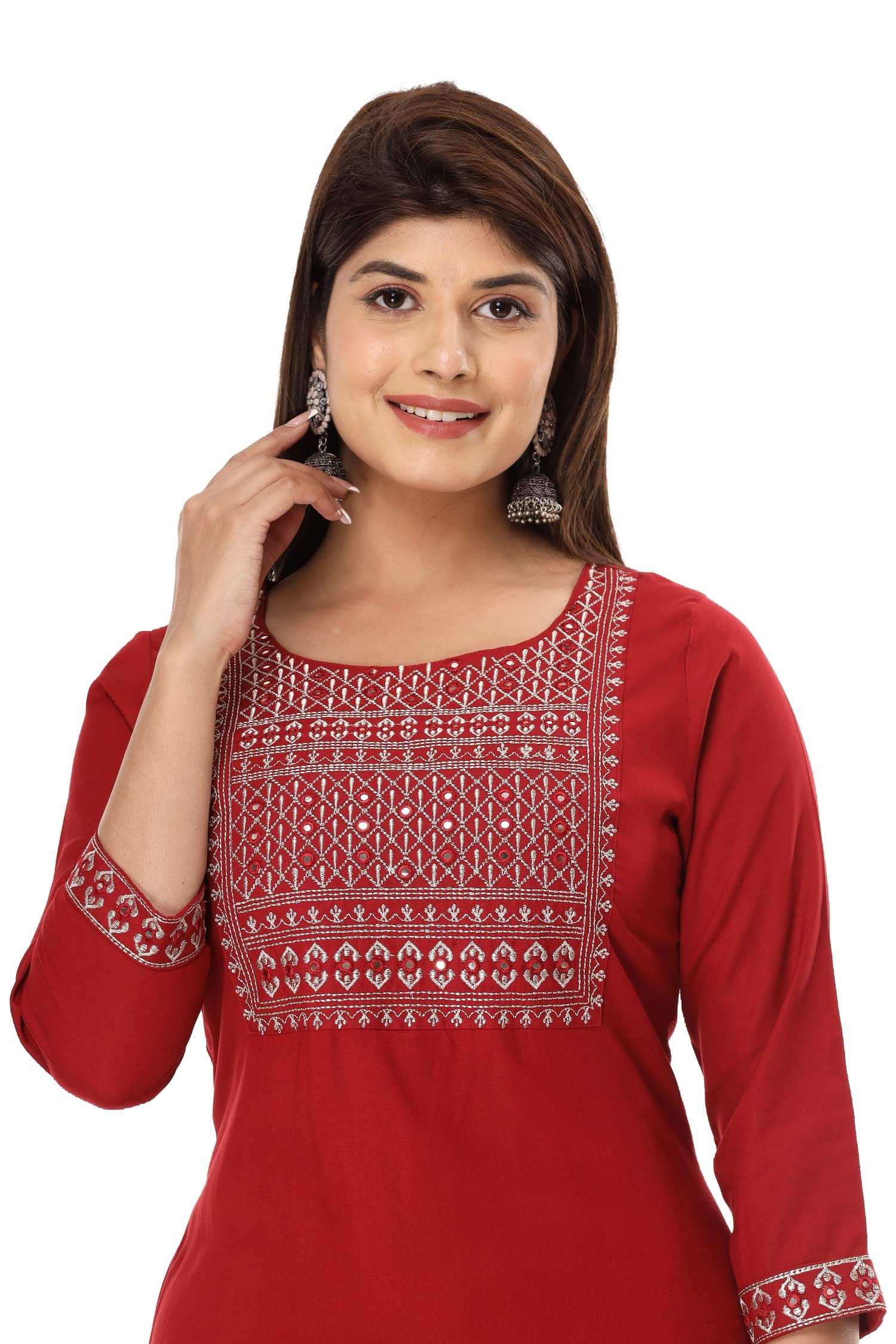 Vihaan Impex Red Kurta Embroidered Kurti with Pant Partywear Dress for Women