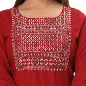 Vihaan Impex Red Kurta Embroidered Kurti with Pant Partywear Dress for Women