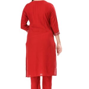 Vihaan Impex Red Kurta Embroidered Kurti with Pant Partywear Dress for Women