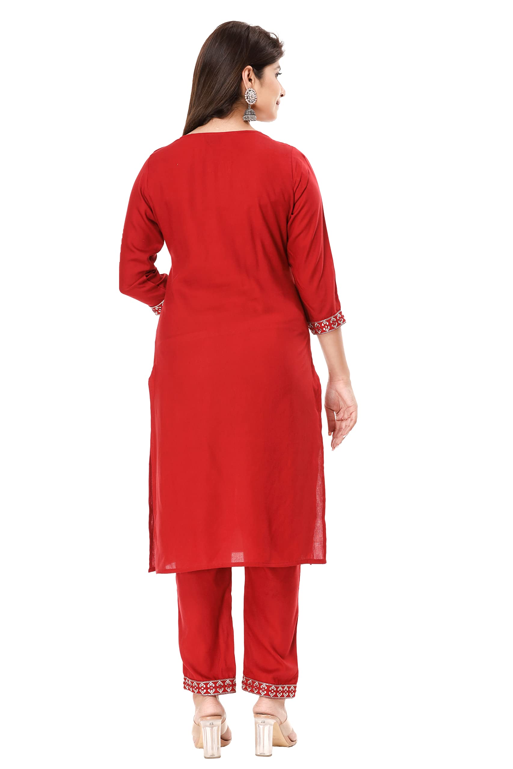 Vihaan Impex Red Kurta Embroidered Kurti with Pant Partywear Dress for Women