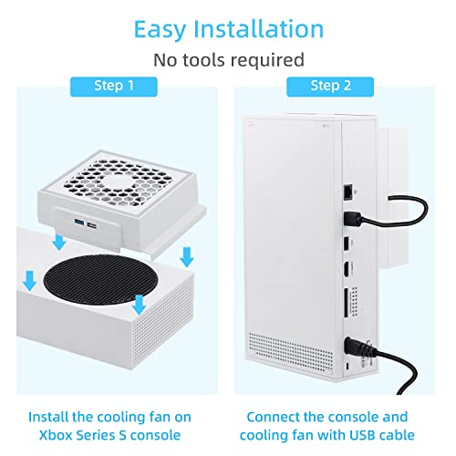 Mcbazel Cooling Fan for Xbox Series S, RGB LED Display, Low Noise, 2 Extra USB Ports, 3 Level Adjustable Speed External Cooler Fan for Xbox Series S Console Only - White