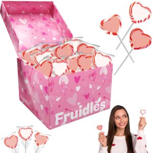 Fruidles Valentine's Day Red and White Swirl Heart Lollipop Candy Sucker Assorted, Individually Wrapped (24-Pack)