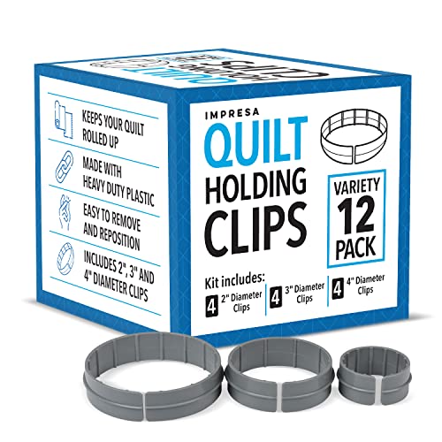 IMPRESA [Variety 12 Pack] 2,3,4 Inch Diameter Quilting Rings - Quilt Clip for Quilting Creations - Quilt Clip for Machine Quilting - Versatile Clamps for Quilting Free Motion- 1" Tall Clamp for Quilt