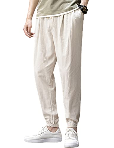 Zontroldy Men's Pants Cotton Linen Yoga Golf Beach Jogger Sweat Lounge Harem Pants Trousers(0009-Khaki1-L)