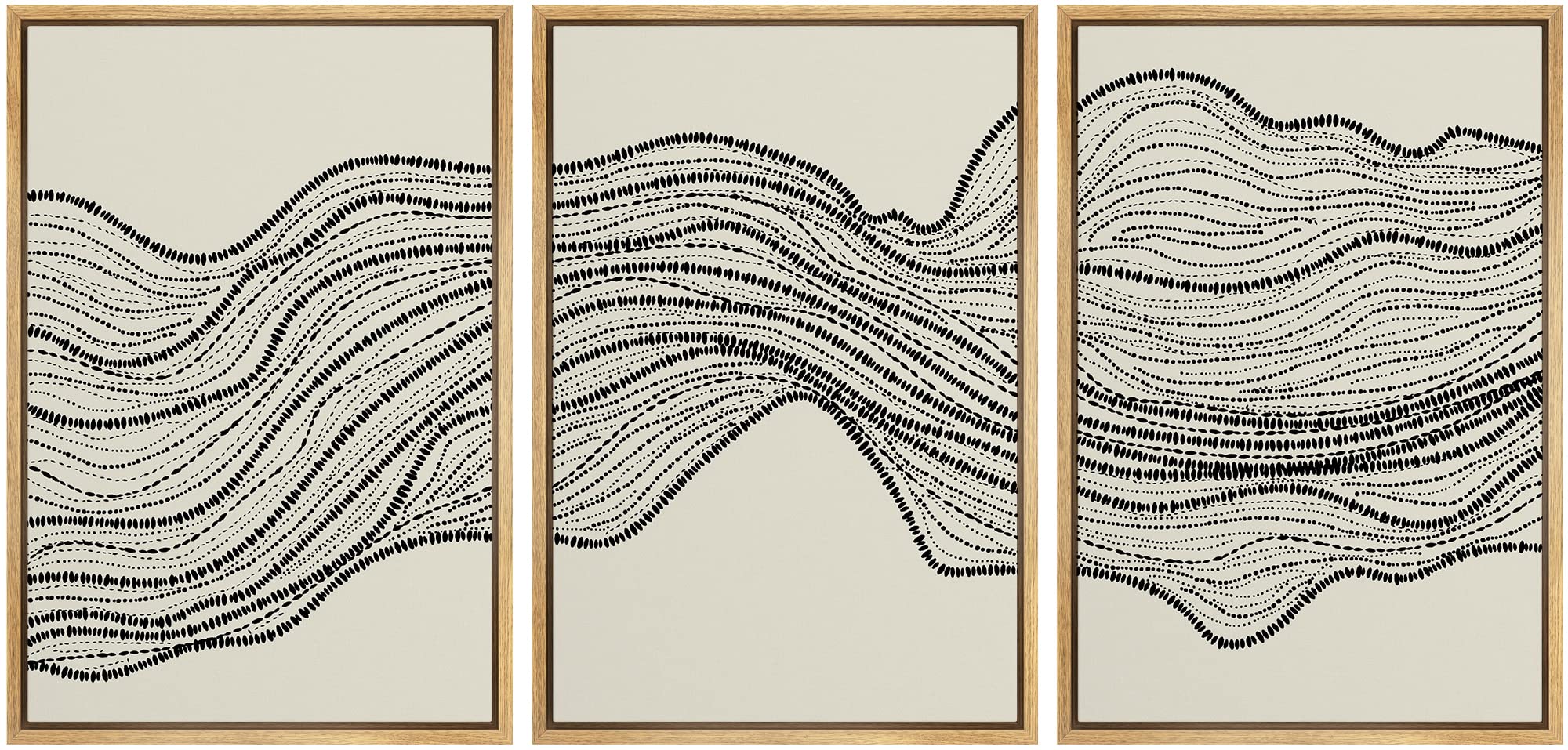 SIGNLEADER Framed Canvas Print Wall Art Set Geometric Black Tan Wave Landscape Abstract Shapes Illustration Modern Art Minimalism Decorative Nordic for Living Room, Bedroom, Office - 24"x36"x3 NATURAL