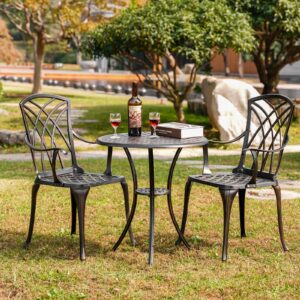 withniture 3 piece bistro patio set cast alumiunm patio furniture set,all weather bistro table and chairs set of 2 with 1.97" umbrella hole,outdoor patio bistro sets for garden（antique bronze）