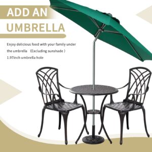 Withniture 3 Piece Bistro Patio Set Cast Alumiunm Patio Furniture Set,All Weather Bistro Table and Chairs Set of 2 with 1.97" Umbrella Hole,Outdoor Patio Bistro Sets for Garden（Antique Bronze）