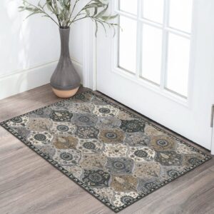 Lahome Moroccan Trellis Area Rug, 2x3 Entry Rug Non-Slip Washable Indoor Door Mat, Small Oriental Accent Throw Rug for Bedroom Kitchen Entryway Bathroom (Grey, 2x3ft)