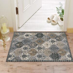 Lahome Moroccan Trellis Area Rug, 2x3 Entry Rug Non-Slip Washable Indoor Door Mat, Small Oriental Accent Throw Rug for Bedroom Kitchen Entryway Bathroom (Grey, 2x3ft)