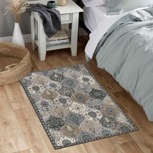 Lahome Moroccan Trellis Area Rug, 2x3 Entry Rug Non-Slip Washable Indoor Door Mat, Small Oriental Accent Throw Rug for Bedroom Kitchen Entryway Bathroom (Grey, 2x3ft)