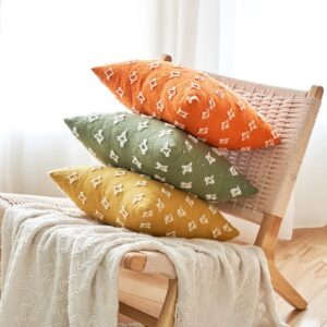 ANRODUO Pack of 2 Orange Pillow Covers Boho Decorative Throw Pillow Covers with Tufted Rhombic Jacquard for Fall Room Decor Decorations 20x20 Cute and Soft Pillowcase for Couch Sofa Bed Living Room