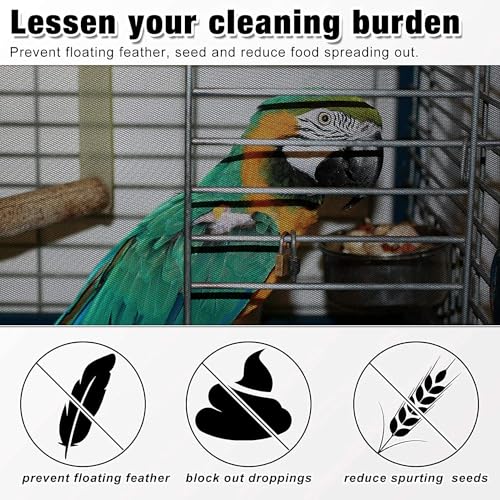 lustrioustoy Bird Cage Seed Catcher,Seed Catcher Guard Net Cover,Parrot Nylon Mesh Net Cover,Soft Airy Cage Net Stretchy Skirt for Round Square Cages (White, 90 x 15.7 Inch)