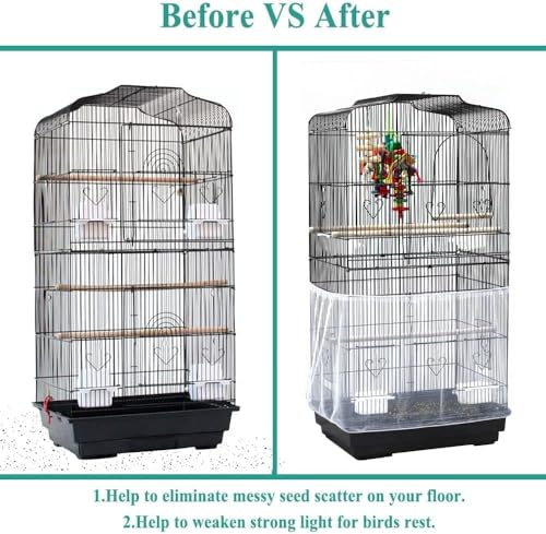 lustrioustoy Bird Cage Seed Catcher,Seed Catcher Guard Net Cover,Parrot Nylon Mesh Net Cover,Soft Airy Cage Net Stretchy Skirt for Round Square Cages (White, 90 x 15.7 Inch)