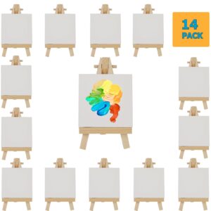 Gredak Mini Canvases for Painting with Easel Set, Pack of 14,4 x 4 Inches Mini Canvas and 14pcs 5" Mini Easel, Small Canvas for Adults,Art Supplies for Acrylic Pouring and Oil Painting