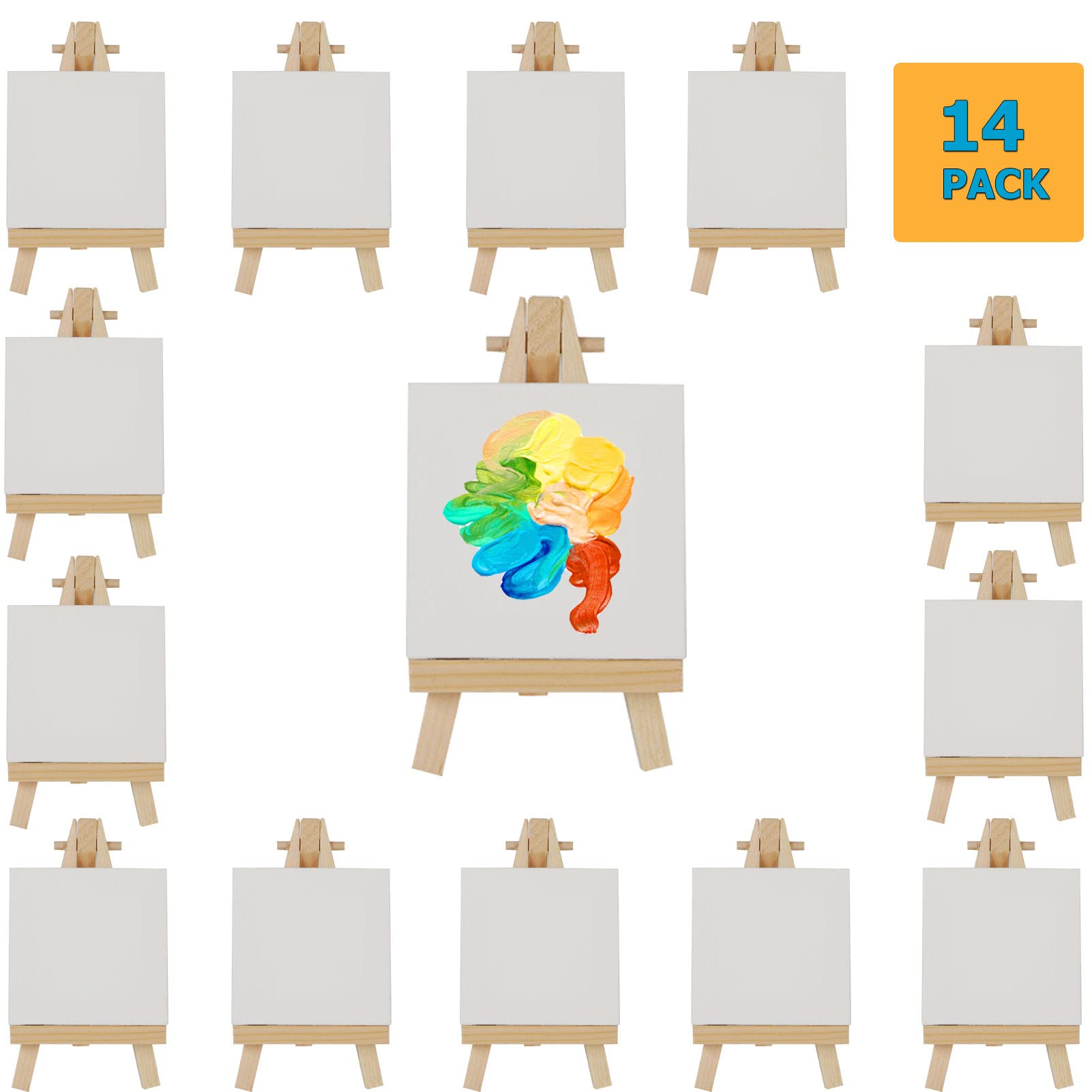 Gredak Mini Canvases for Painting with Easel Set, Pack of 14,4 x 4 Inches Mini Canvas and 14pcs 5" Mini Easel, Small Canvas for Adults,Art Supplies for Acrylic Pouring and Oil Painting