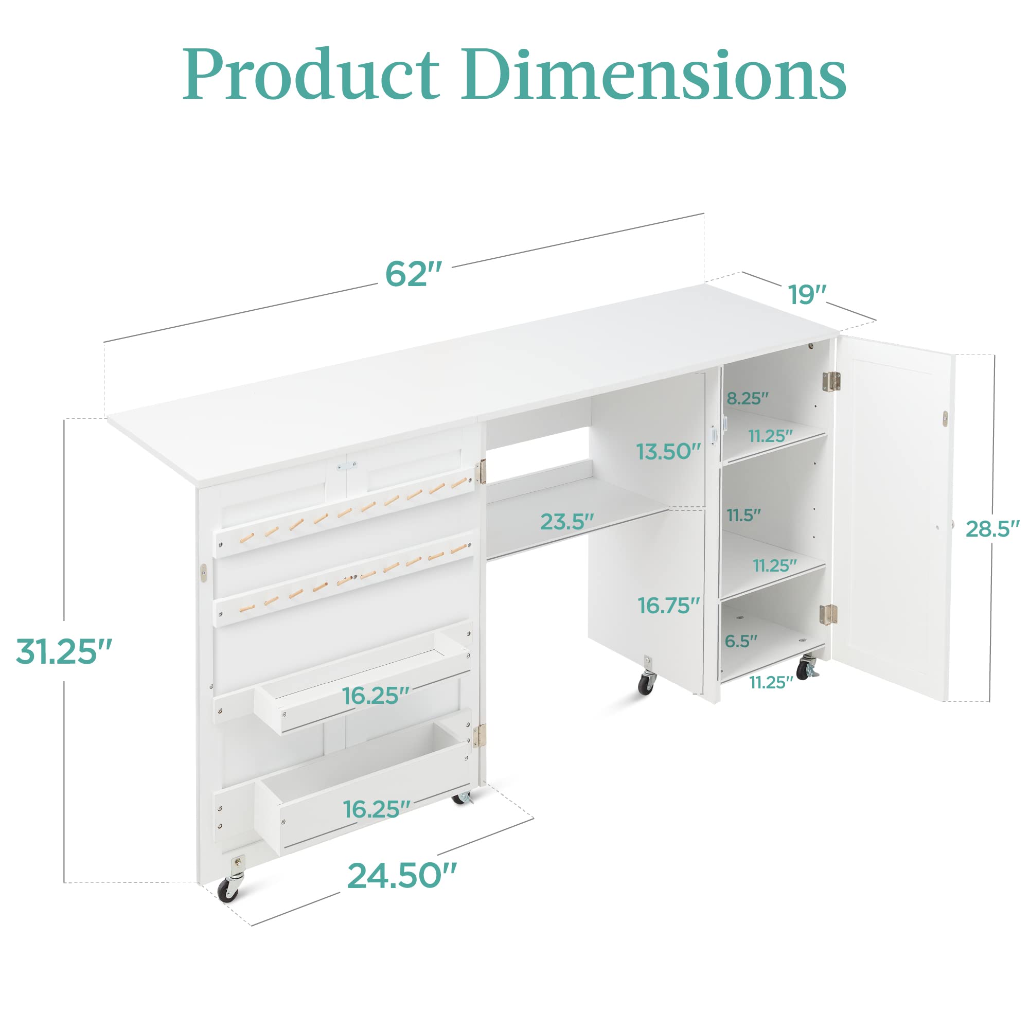 Best Choice Products Large Folding Sewing Table, Multipurpose Portable Craft Station & Side Desk w/Compact Design, Caster Wheels, Storage Shelves, 2 Storage Trays, Magnetic Doors - White