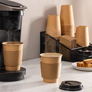 Comfy Package [50 Sets 12 oz. Disposable Kraft Coffee Cups with Black Lids, Sleeves - To Go Paper Hot Cups