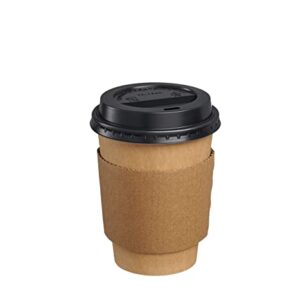 Comfy Package [50 Sets 12 oz. Disposable Kraft Coffee Cups with Black Lids, Sleeves - To Go Paper Hot Cups