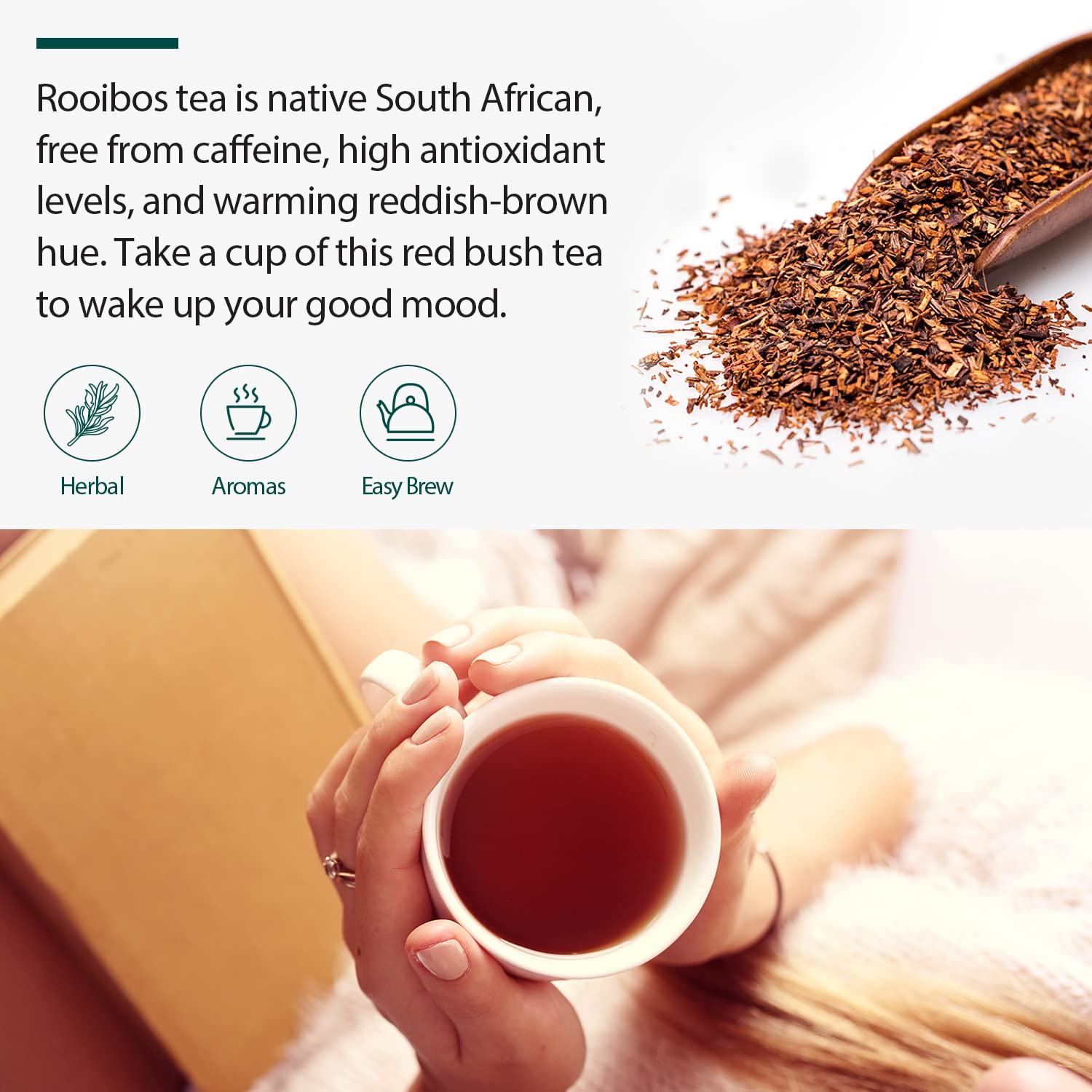 Soeos Rooibos Tea, Rooibos Tea Organic, Rooibos Tea Bags (100 Count), Naturally Sweet Herbal Tea, Caffeine Free, USDA Organic, Red Rooibos Tea Farmed in South Africa 9oz (250g),100 Count (Pack of 1)