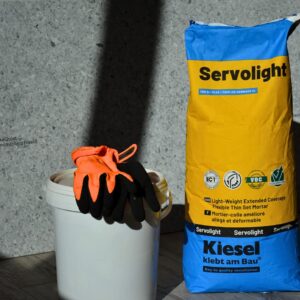 Kiesel Servolight Grey Acrylic Polymer Modified Thinset Mortar 33 lbs Bag Cement-Based Highly Flexible Self-Curring with Extended Coverage for Flooring Underlayment and Ceramic Tiles