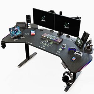 jwx standing gaming desk with aluminum alloy led lights, 72'' wing shaped large gaming studio music desk with slot design shelves, for live streamer, social media influencer & music recording