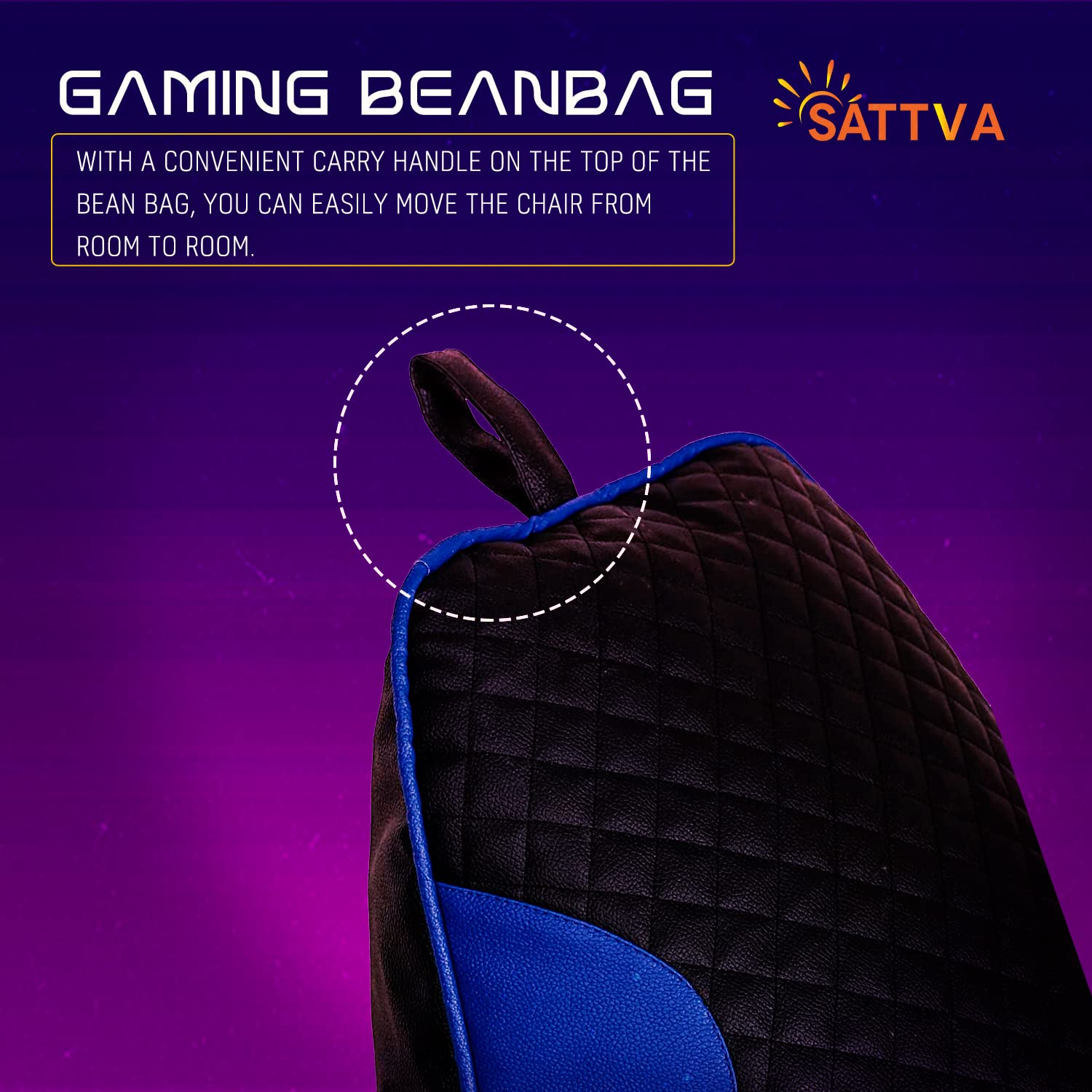 SATTVA 3.5Ft Faux Leather Gaming Bean Bag Chair for Adults - Big Bean Bag Covers Only (No Filling), Love Sack Bean Bag, Ultra Soft Zipper, for Dorm & Family Room_Black & Royal Blue