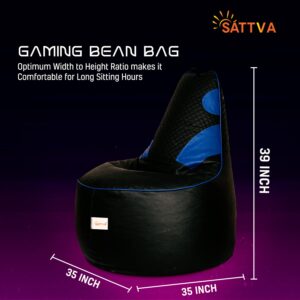 SATTVA 3.5Ft Faux Leather Gaming Bean Bag Chair for Adults - Big Bean Bag Covers Only (No Filling), Love Sack Bean Bag, Ultra Soft Zipper, for Dorm & Family Room_Black & Royal Blue