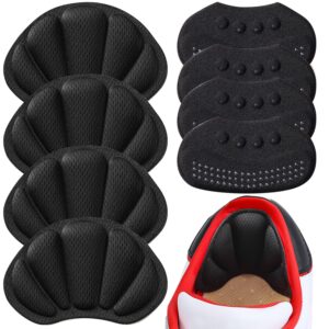 back of heel cushion pads, adhesive heel grips inserts for boots, loose shoes too big, reusable heel guards liners for women men, improve shoe fit,4pcs-black+4pcs-black