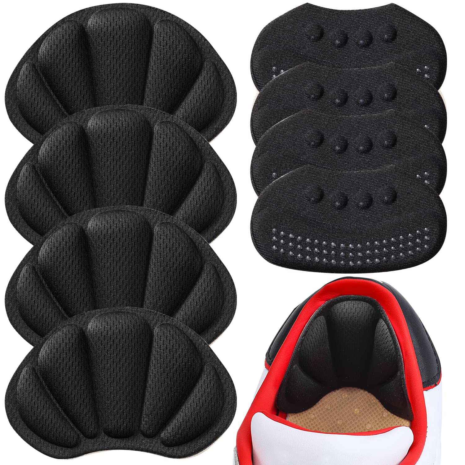 Back of Heel Cushion Pads, Adhesive Heel Grips Inserts for Boots, Loose Shoes Too Big, Reusable Heel Guards Liners for Women Men, Improve Shoe Fit,4PCS-Black+4PCS-Black