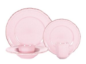 homevss, stoneware french countryside 20pc dinnerware set, speckled and antique pink