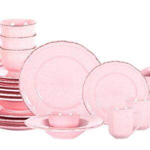 HomeVss, Stoneware French Countryside 20pc Dinnerware Set, Speckled and Antique Pink