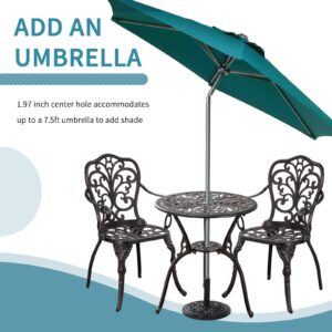 Withniture Bistro Set 3 Piece Outdoor Bistro Table and Chair Set of 2 Cast Aluminum Patio Furniture with Umbrella Hole,Patio Bistro Table Sets for Garden,Yard(Brown)