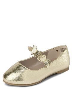 the children's place baby-girls and toddler closed toe ballet flats, metallic gold, 7