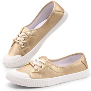 harvest land womens canvas low top sneakers slip on shoes for women fashion walking sneakers gold8