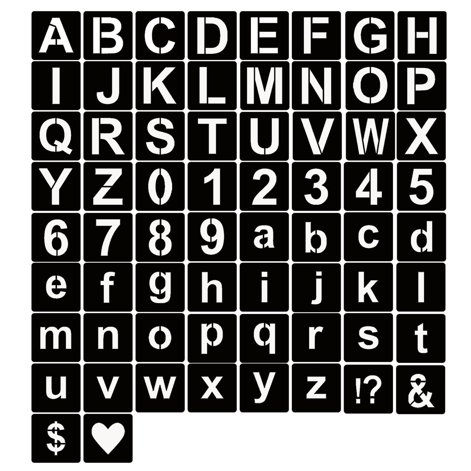 YEAJON 1 Inch Letter Stencils Symbol Numbers Craft Stencils, 66 Pcs Reusable Plastic Alphabet Templates for Painting on Wood, Wall, Fabric, Rock, Glass, Signage