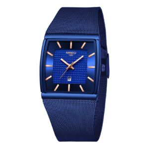 nibosi men watches business square military waterproof sport analog quartz wrist watch for men with stainless steel mesh strap date calendar (blue)