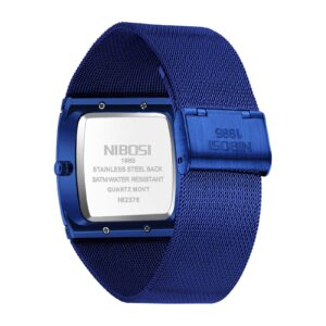 NIBOSI Men Watches Business Square Military Waterproof Sport Analog Quartz Wrist Watch for Men with Stainless Steel Mesh Strap Date Calendar (Blue)