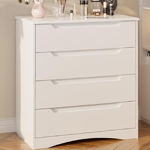 Gizoon 4 Drawer Dresser, White Chest of Drawers with Large Storage Capacity, Bedroom Dressers and Organizer with Embedded Handles and Sturdy Anti-tripping Device for Office, Living Room, Hallway