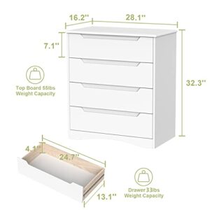 Gizoon 4 Drawer Dresser, White Chest of Drawers with Large Storage Capacity, Bedroom Dressers and Organizer with Embedded Handles and Sturdy Anti-tripping Device for Office, Living Room, Hallway