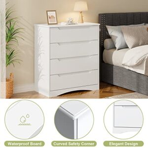 Gizoon 4 Drawer Dresser, White Chest of Drawers with Large Storage Capacity, Bedroom Dressers and Organizer with Embedded Handles and Sturdy Anti-tripping Device for Office, Living Room, Hallway