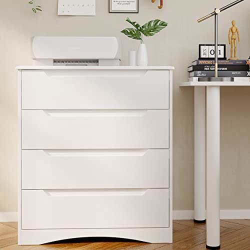 Gizoon 4 Drawer Dresser, White Chest of Drawers with Large Storage Capacity, Bedroom Dressers and Organizer with Embedded Handles and Sturdy Anti-tripping Device for Office, Living Room, Hallway