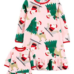 Carter's Girls' 4-14 Gown and Doll Dress Set (Pink Christmas/Santa, 12-14)