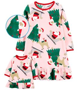 carter's girls' 4-14 gown and doll dress set (pink christmas/santa, 12-14)