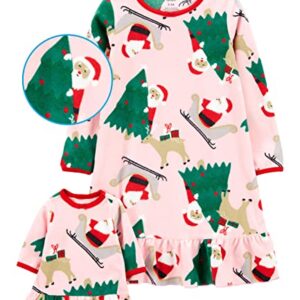 Carter's Girls' 4-14 Gown and Doll Dress Set (Pink Christmas/Santa, 12-14)