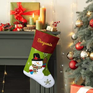 MBETA Personalized Christmas Stockings Embroidered Custom Name Xmas Hanging Stocking for Christmas Tree Fireplace, Holiday Home Decor, Christmas Stockings with Santa, Snowman, Elk, for Home Party Deco